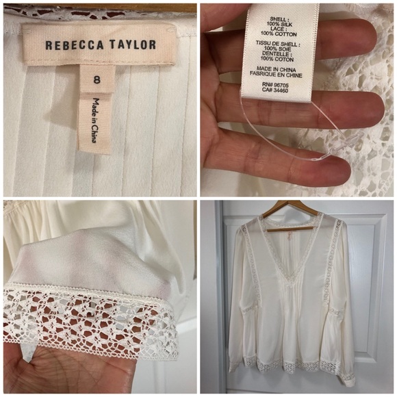 Rebecca Taylor Silk Lace Panel Blouse Size 8 - Picture 8 of 8